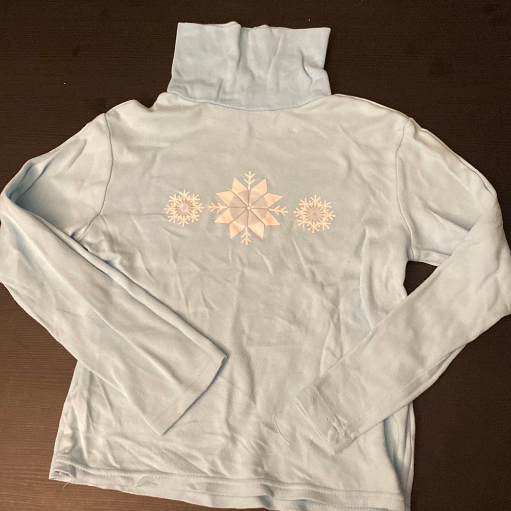 Children’s Baby Blue Turtleneck with Glitter Snowflakes across chest
